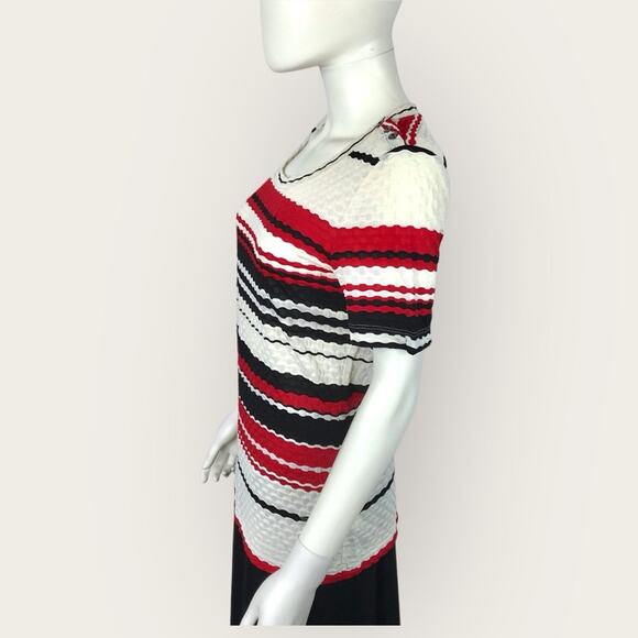 St John Striped Red Cream and Black Lightweight Textured Blouse Top - Picture 3 of 8